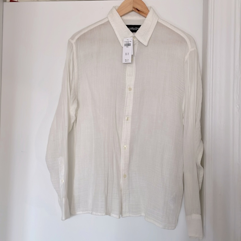 Men's Long-Sleeve Gauzy Button-Up Shirt